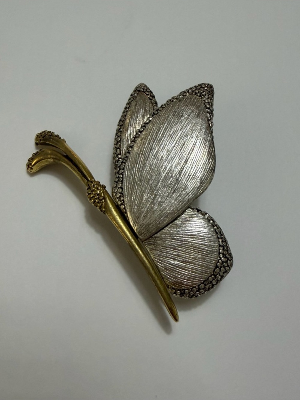 Liz Claiborne LC Signed Butterfly Brooch Pin Silver and Gold Toned